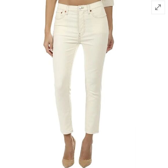 Re/Done Corduroy Stretch High Rise Ankle Crop in Winter White. Size 25. NWT! - Picture 2 of 15